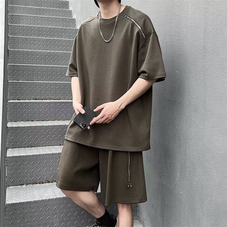 套装男士韩版潮流高街帅气百搭拉链2024夏季ins两件套W5849-P60,男装休闲套装,星座412-3