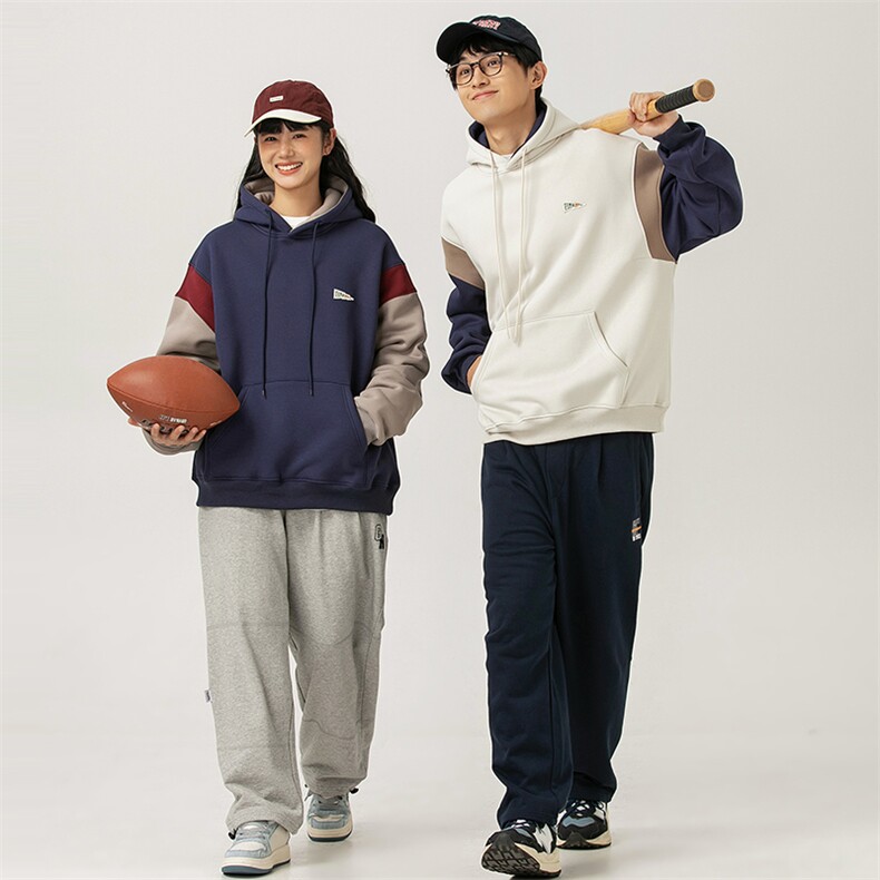 2026冬季新款男日系潮牌拼色宽松加绒加厚连帽卫衣WY560-F93图片