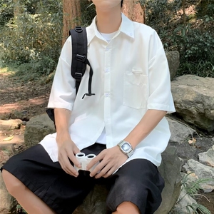 男夏季日系港风潮流宽松百搭高街潮牌青少年短袖衬衣外套 C406图片