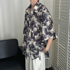 2025现货印花短袖衬衣男潮牌冰丝花衬衫A351-AC25602-p48控89，男装T恤，电商A351
