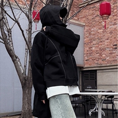 抖音得物高品质秋冬美式高街重磅结构辑明线纹理连帽卫衣外套W111，男装卫衣，电商A486