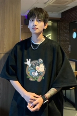 ！版权！2025夏季新款卡通印花麂皮绒短袖T恤TL2433特P19，男装T恤，电商B220