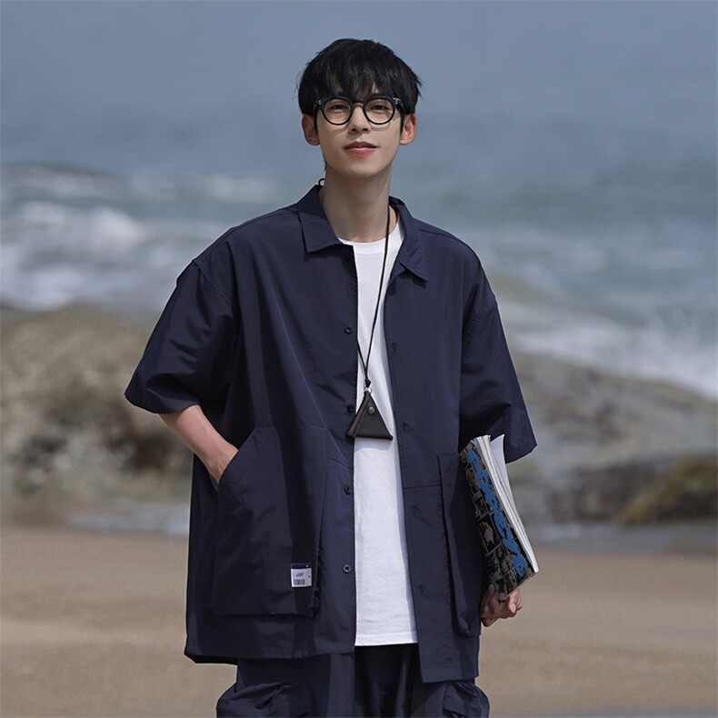 2025夏季CITYBOY日系宽松短袖衬衫可与2304K短裤作为一套卖,男装牛仔裤,星座112A