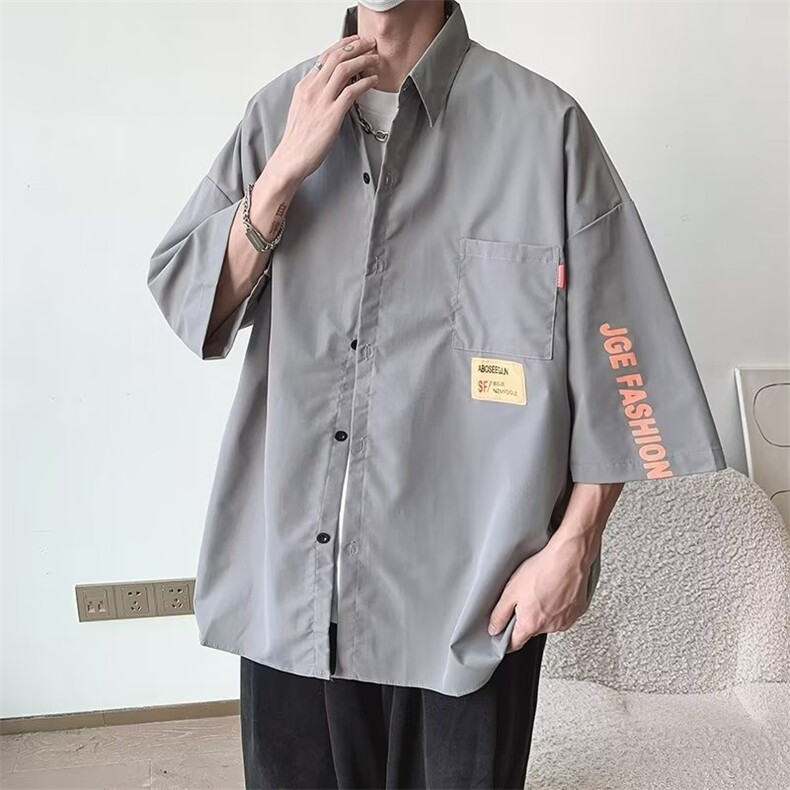 日系条纹短袖衬衫男夏季cityboy休闲百搭翻领衬衣潮牌薄款外套潮,男装T恤,星座506A