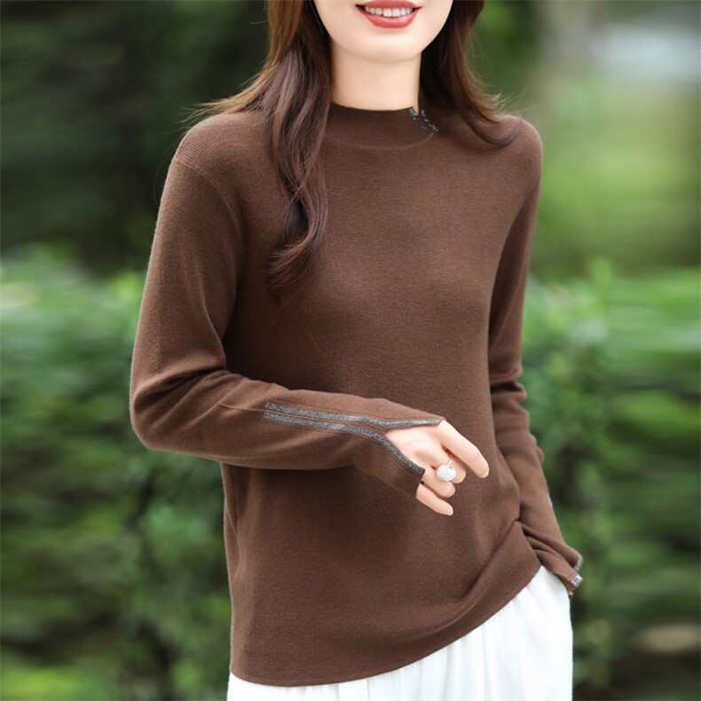 女半高领内搭长袖修身短款打底针织衫2024年秋季,针织衫/毛衣,暖娇绒包芯纱店