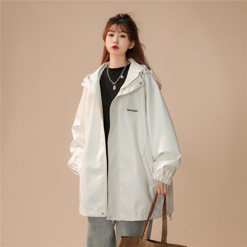 中性连帽鳄鱼纹PU皮衣大码情侣休闲冲锋衣夹克男JK8744P90控128,女装短外套,星座226-1