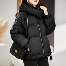 2023冬季新款韩版时尚百搭收腰抽绳加厚连帽羽绒服白鸭绒外套女，女装羽绒服，辉之琳