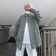格子衬衫男女同款ins潮牌宽松痞帅长袖格纹衬衣HC126P38，男装衬衫，星座1116-2