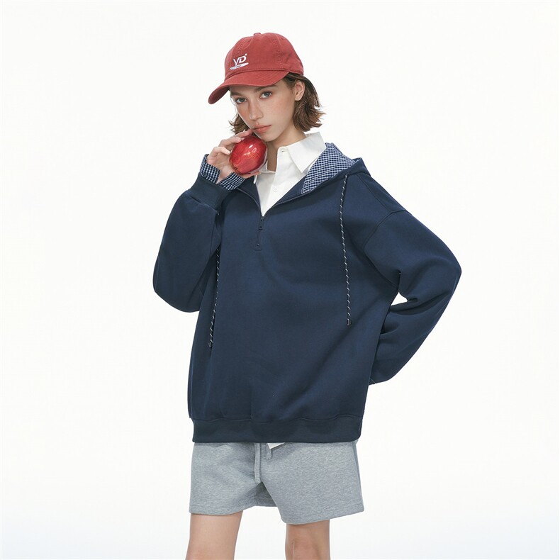 1506-1/W1201/P55浅灰色半拉链抽绳连帽卫衣男女春季重磅廓形百搭,男装卫衣,星座1506-1