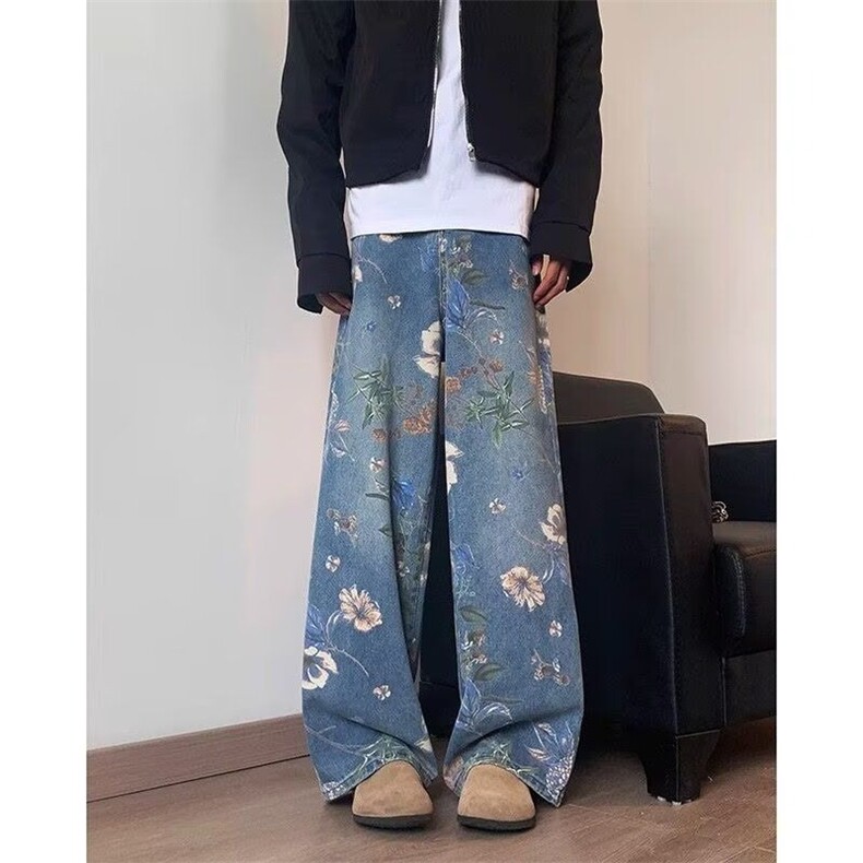 1506/QB1450/P52hiphop网红同款花卉满印潮牌高街休闲直筒裤,男装休闲裤,星座1506