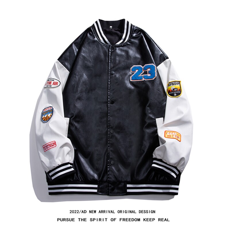 2035-P85平铺春秋新款夹克男字母刺绣港风棒球服宽松休闲PU皮外套,男装夹克,星座1109-2