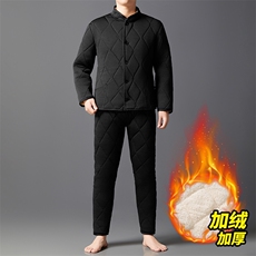 冬装男士棉衣保暖套装加绒加厚中老年棉袄棉裤睡衣内胆棉服，男装棉衣，钱塘6003（原4033）