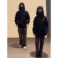 【有货】440克重磅全棉复合双帽悍匪卫衣硬挺开衫外套WY0091P88，男装卫衣，星座908
