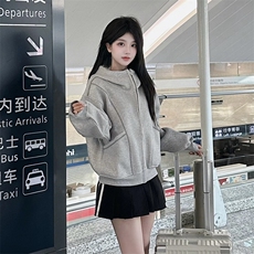 抖音得物高品质秋冬美式高街重磅结构辑明线纹理连帽卫衣外套W111，女装短外套，电商A486-1