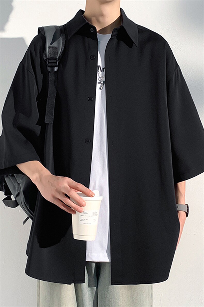 2024夏季新款港风光影墙大码冰丝短袖衬衫M-5XHC24373-P45,男装衬衫,电商A022