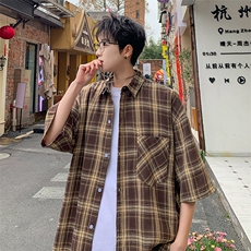 短袖衬衫男夏季新款磨毛格子衬衣DX711-特批25无差价，男装T恤，星座214-3