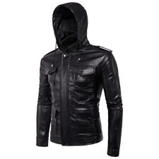 【欧码】2021欧美男士机车连帽男士皮夹克外套1800-B005-P100，男装皮衣，星座1812