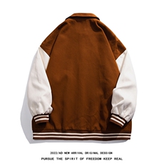白底23春季复古拼接螺纹翻领棒球服百搭夹克G612P85控118，男装夹克，电商A247-1