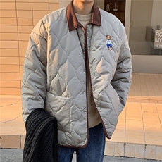 1港风灯芯绒拼接连帽假两件大码M-5XL小熊棉衣男8713P135控168，男装棉衣，星座226-2