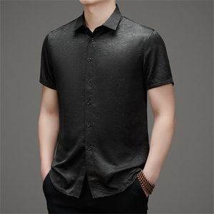 夏季冰丝男士衬衫短袖真丝衬衣半袖中年宽松薄款高级感夏装衣服潮图片