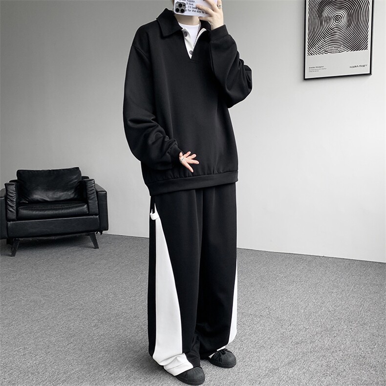 5XL-M潮流高级感披肩撞色拼接翻领百搭卫衣宽松弯刀长裤TZ113P118,男装卫衣,电商D206-1