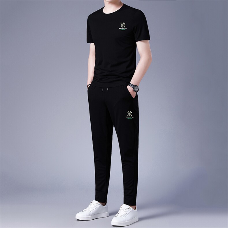 男士运动套装夏季新款2023新款短袖t恤宽松休闲长裤子两件套，男装休闲套装，电商B212（原钱塘6029）