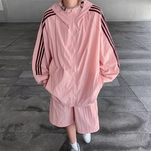 2025日系复古宽松防晒衣男女侧边条纹运动休闲青少年立领外套图片
