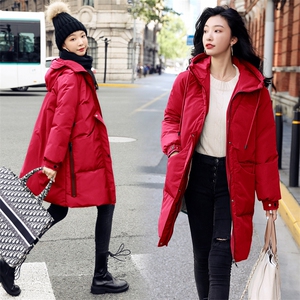冬季新款简约时尚连帽白鸭绒羽绒服女长款修身显瘦保暖外套图片
