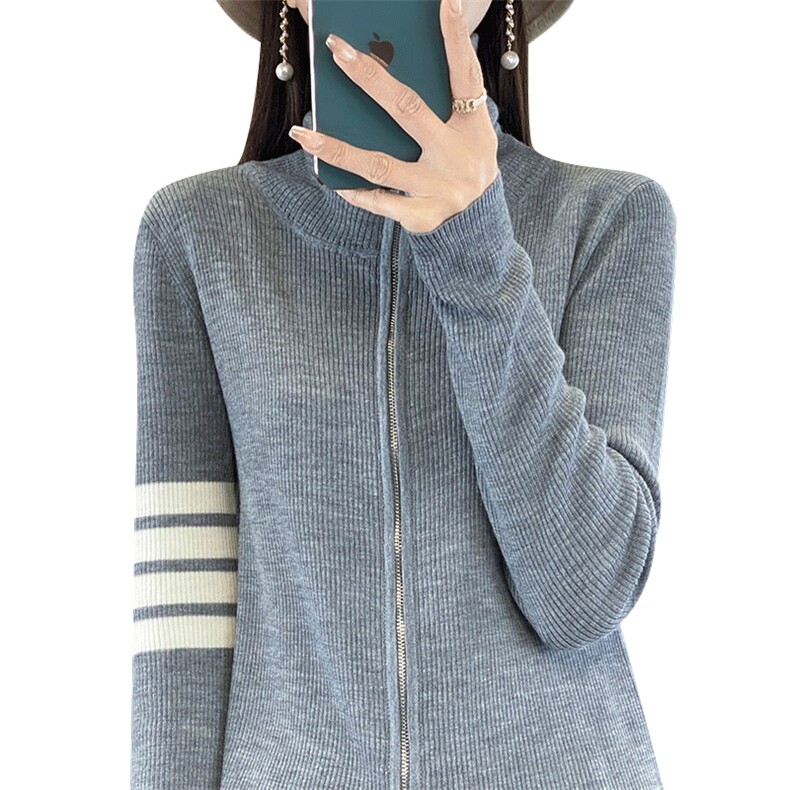拉链领口设计感小众羊毛衫女2024年秋季新款潮牌港味复古修身,女装羊毛衫,琳华羊绒