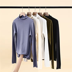 芷墨2021新款秋冬新款时尚经典百搭荷叶边打底衫上衣，女装针织衫/毛衣，芷墨服饰