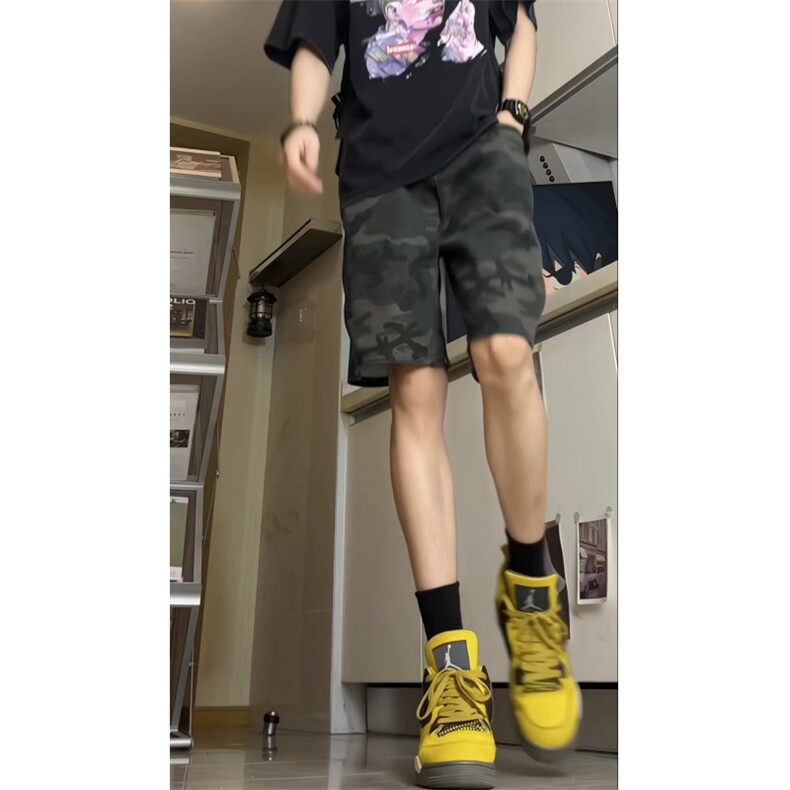 美式复古迷彩短裤潮牌夏季薄高街休闲中裤hiphop五分裤GJ365P40，男装牛仔裤，电商D256A(原A064A)