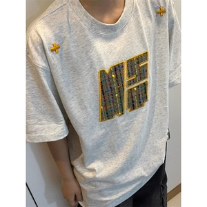 【有货】DT5047-特P32藏青色刺绣高级感情侣款重磅短袖T恤男女夏图片