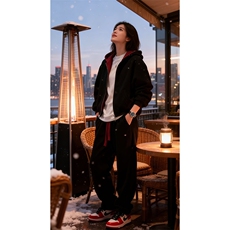 重磅高品质硬挺boxy26春装美式高街结构撞色拼接连帽卫衣开衫外套，女装短外套，电商A486-1