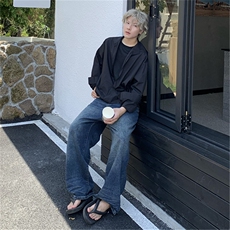 简约假两件拼接设计感衬衫百搭宽松休闲纯色男日常衬衣601-1-XC63，男装衬衫，星座601-1