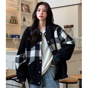 美式拼接刺绣棒球服春秋季新款百搭学生韩版宽松外套女 J897图片