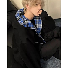 假两件格子开衫卫衣男春秋设计感初秋穿搭慵懒风开衫外套MY131，女装短外套，星座1116A（原606A-3）