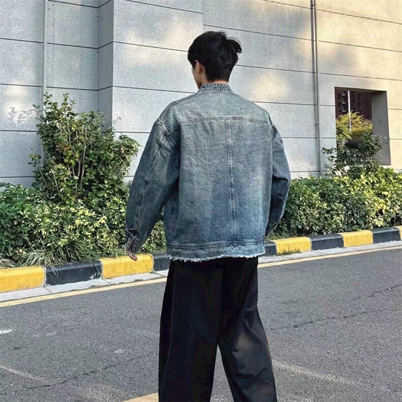 JK16-P72美式复古机甲水洗做旧毛边牛仔外套男女高街宽松,男装工装外套,电商B323A