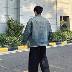 JK16-P72美式复古机甲水洗做旧毛边牛仔外套男女高街宽松，男装工装外套，电商B323A