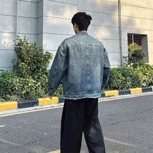 JK16-P72 美式复古机甲水洗做旧毛边牛仔外套男女高街宽松图片