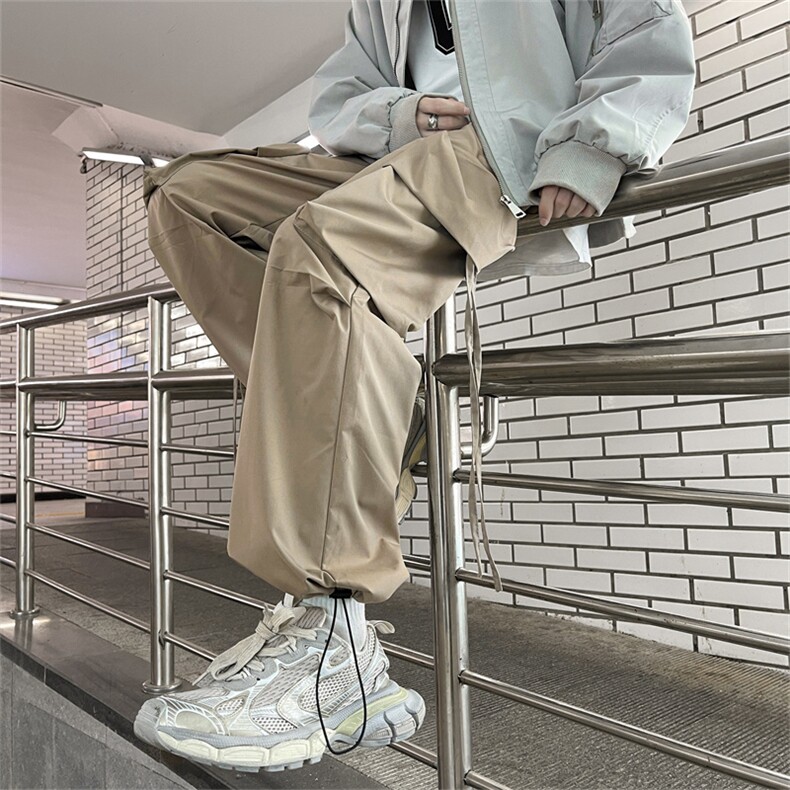 秋季百搭宽松休闲长裤工装裤男日系复古多口袋束脚裤K7461-P36,男装休闲裤,星座512-3