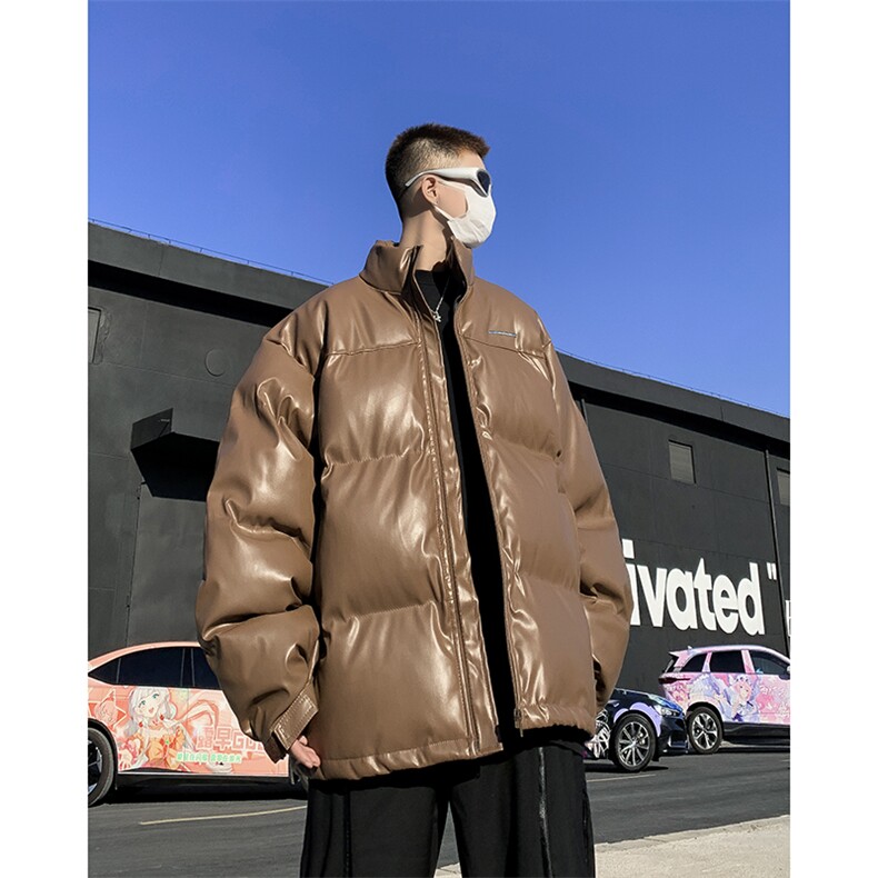 F66-P87冬季美拉德风PU皮衣棉服外套男美式潮牌简约立领棉衣，男装皮衣，星座512-6