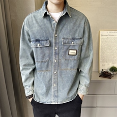 秋季新款纯色牛仔衬衫外套休闲长袖上衣C23008-P98，男装衬衫，电商A239