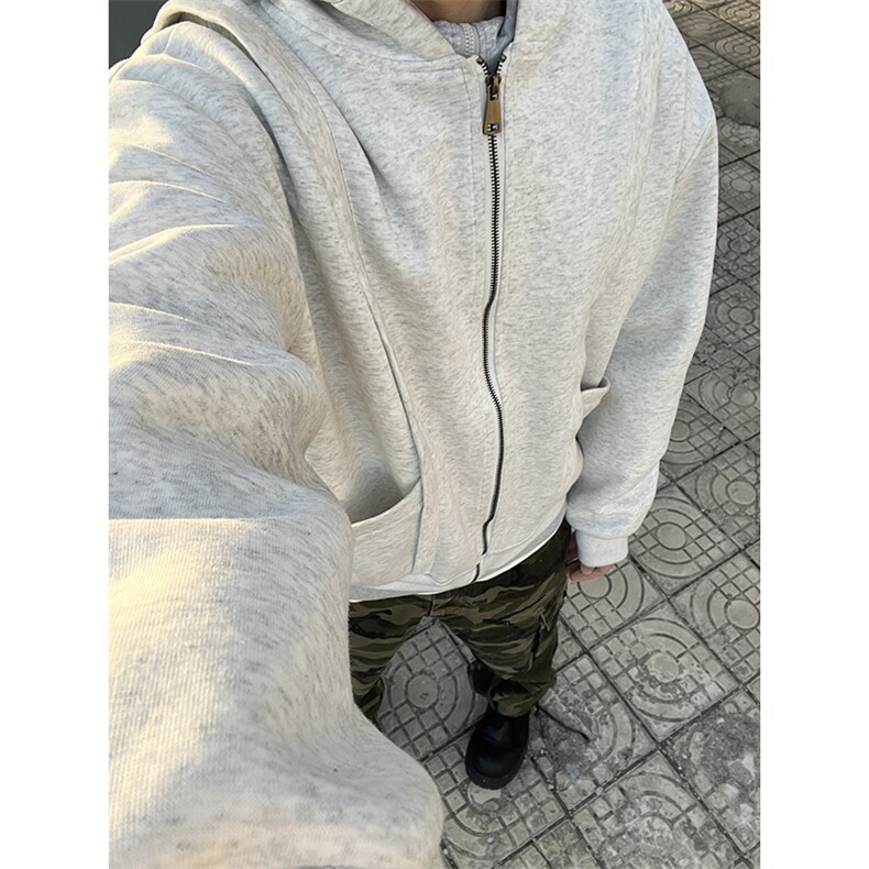 抖音得物高品质二开25秋冬美式重磅宽松结构设计连帽卫衣外套W78，男装卫衣，电商A486