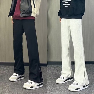新款美式马吉拉高街vibe黑灰运动卫裤拉链直筒微喇裤