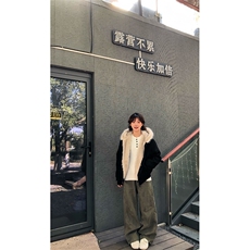 现货重磅硬挺boxy羽绒棉衣座山雕猫耳大毛毛领麂皮棉服冬外套，男装棉衣，电商A486