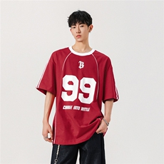 夏季美式复古宽松字母圆领球衣T恤潮牌短袖T8606/P58控件89，男装T恤，星座202