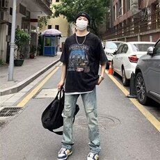 美式水洗裤子高街复古破洞牛仔裤男春季直筒宽松乞丐裤NTG37-P40，男装牛仔裤，星座302B