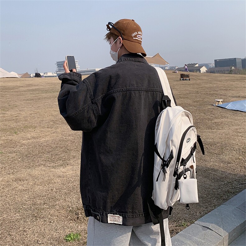美式街头潮牌复古牛仔外套秋季款徽章宽松水洗男生休闲工装夹克图片