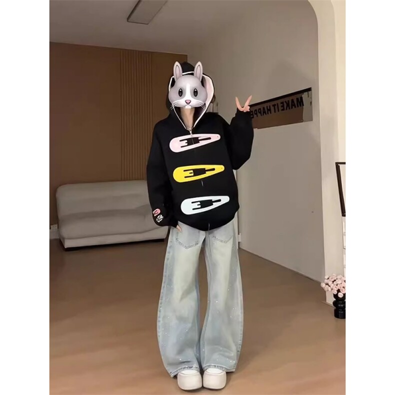 W11123-P83加绒88网图现货高品质可爱发夹设计连帽加绒卫衣,男装卫衣,星座1608