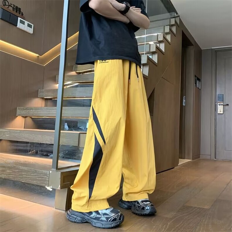 美式复古条纹休闲降落伞兵裤男女宽松阔腿跳舞运动速干薄款工装裤,男装工装外套,星座1013